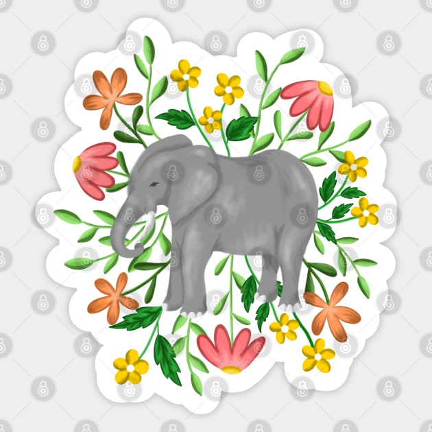 Floral Elephant Sticker by Lizzamour